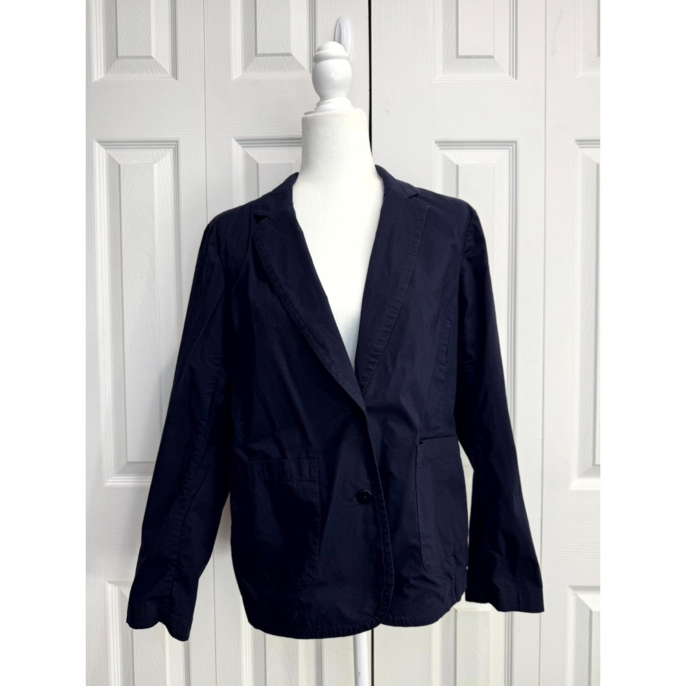 Eileen Fisher Organic Cotton Blazer Jacket Women's Small Navy Blue One-Button